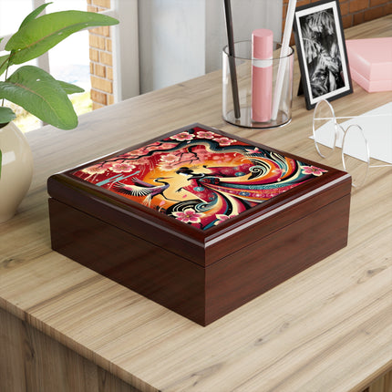 Fairy and Stork Beneath the Cherry Blossoms Jewelry Box – Crimson Harmony