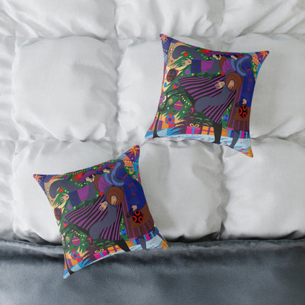 🎄✨ Christmas Among The Twinkling Trees Square Pillow – Art Deco Holiday Friendship