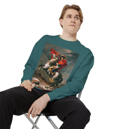 Napoleon Crossing the Alps by Jacques-Louis David Unisex Garment-Dyed Sweatshirt