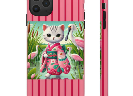 Geisha Kitten Strolls Among the Spoonbills Phone Cases