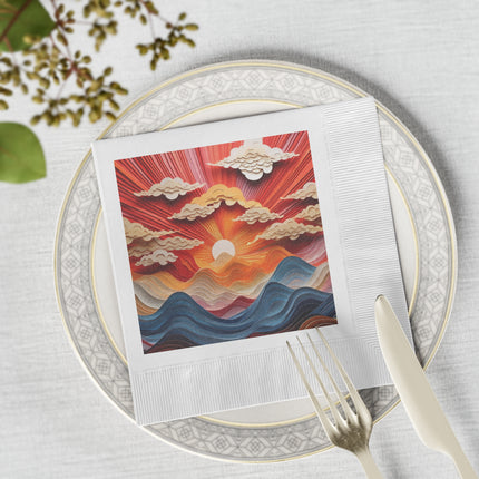 Vibrant Sunrise Sky White Coined Napkins