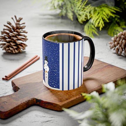 Snowman in Falling Snow Colorful Mugs (11oz, 15oz)
