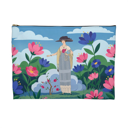 🌸🎩 The Lady Of The Grand Flower Garden Accessory Pouch – Art Deco Fashion Illustration