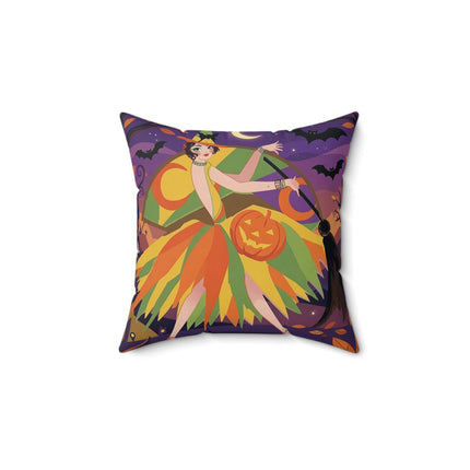 🎃🧙 The Witch Of Jack-O'-Lantern Hollow Square Pillow – Whimsical Halloween Charm