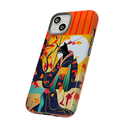Black Cat in Kimono Phone Cases