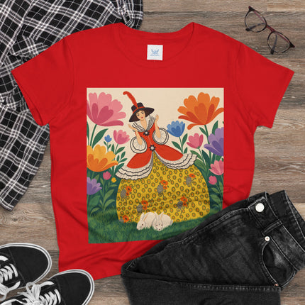 🐇🌼 The Enchanted Rabbit Garden Cotton Tee – Art Deco Floral Whimsy