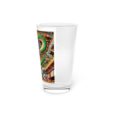 Tibetan Dragon Over Kabuki Duel Glass, 16oz
