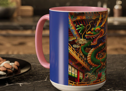 Tibetan Dragon Over Kabuki Duel Colorful Mugs (11oz, 15oz)