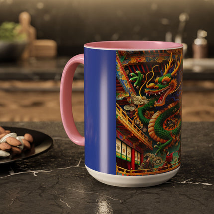 Tibetan Dragon Over Kabuki Duel Colorful Mugs (11oz, 15oz)