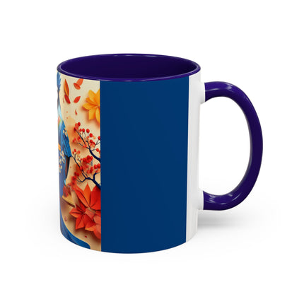 Blue Jay at an Autumn Tea Ceremony Colorful Mugs (11oz, 15oz)