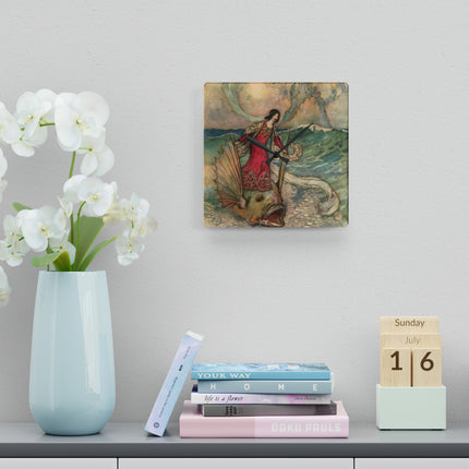 Rita Rides on the Dolphin by Warwick Goble Acrylic Wall Clock, Round & Square