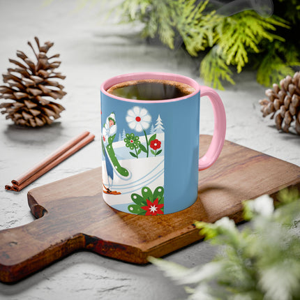 🎿❄️ The Winter Garden Skier Colorful Mug – Whimsical Holiday Fantasy