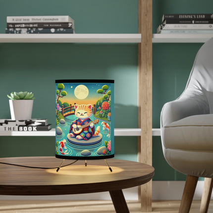 Melodic Kitten by the Koi Pond Tripod Lamp