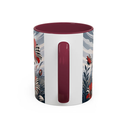 ☔🌹 The Scarlet Checkerboard Rainstorm Colorful Mug – Art Deco Floral Elegance