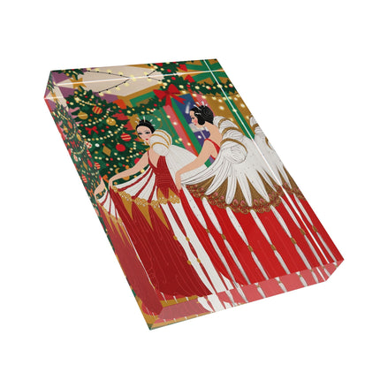 🎄💃 The Christmas Mirror Duet Acrylic Art Block – Art Deco Holiday Elegance