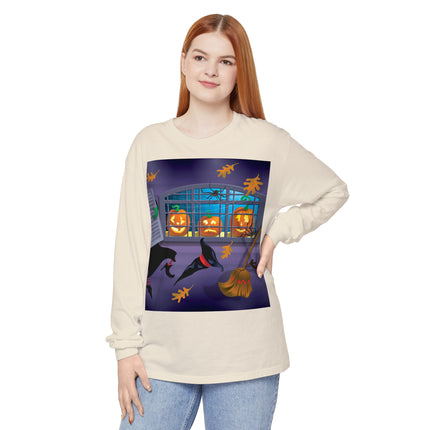 Whimsical Halloween Mischief Unisex Garment-dyed Long Sleeve T-Shirt
