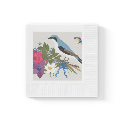 Bluebird & Butterfly White Coined Napkins – Spring Harmony & Delicate Beauty