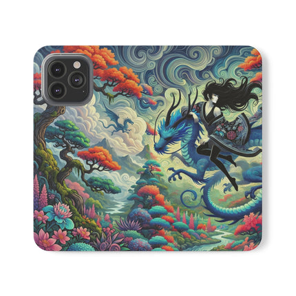 Mystic Guardian of the Sky Flip Case – Warrior Fairy & Turquoise Dragon