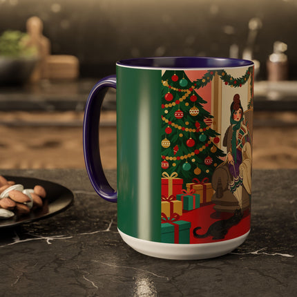 🖤🔥 The Lady Of The Christmas Hearth Colorful Mug – Art Deco Holiday Elegance