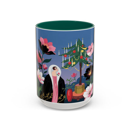 🌹🎄 The Lady Of The Candlelit Rose Tree Colorful Mug – Art Deco Christmas Garden