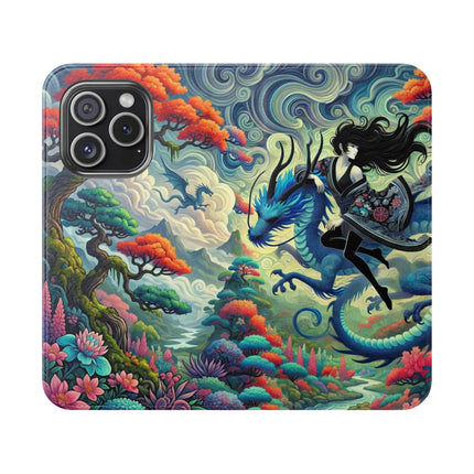 Mystic Guardian of the Sky Flip Case – Warrior Fairy & Turquoise Dragon