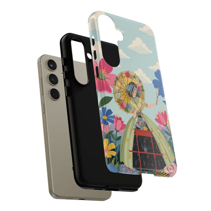 🌸🪞 The Floral Parasol Reflection Phone Case – Art Deco Garden Fantasy