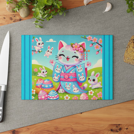 Springtime Kitten’s Easter Joy Glass Cutting Board