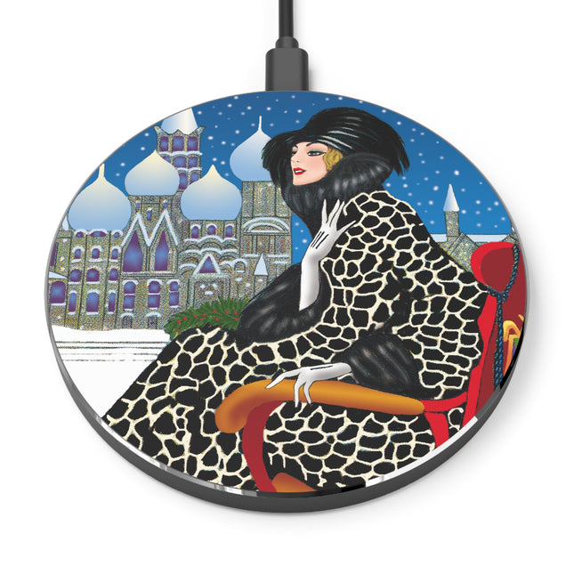 Elegant Winter Woman in Sleigh Wireless Charger