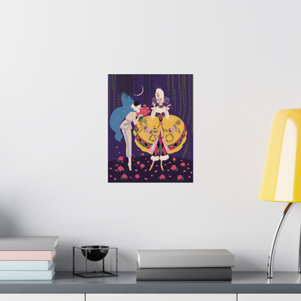🌹🌙 The Lady Of The Moonlit Rose Masquerade Matte Vertical Poster – Art Deco Fashion Illustration