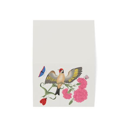 Goldfinch & Pink Flowers Greeting Card – Vibrant Joy & Springtime Charm