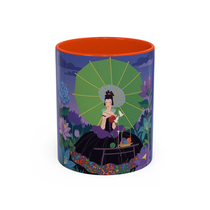 The Lady Of The Moonlit Needlework Colorful Mugs – Art Deco Crafting Elegance