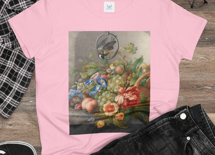 Still Life With Flowers, Fruit, A Great Tit And A Mouse by Herman Henstenburgh Women's Midweight Cotton Tee