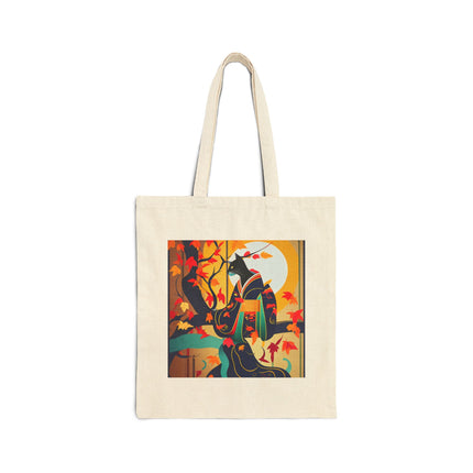Black Cat in Kimono Cotton Canvas Tote Bag