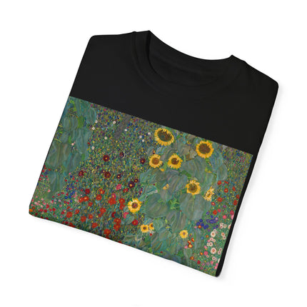 Farm Garden with Sunflowers by Gustav Klimt Unisex Garment-Dyed T-shirt