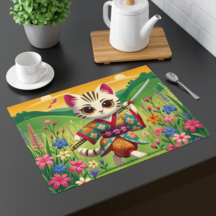 🐱⚔️ Samurai Kitten Placemat – Whimsical Japanese Adventure Fantasy