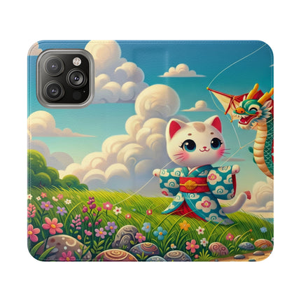 🪁🐉 Geisha Kitten and the Dragon Kite Flip Case – Joyful Flight & Dragon Spirit