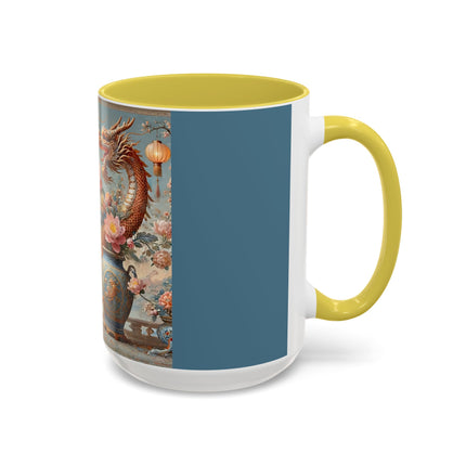 Golden Dragon & Lantern Lady Colorful Mug – Imperial Dragon & Elegant Harmony