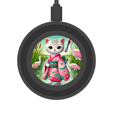 Geisha Kitten Strolls Among the Spoonbills Quake Wireless Charging Pad