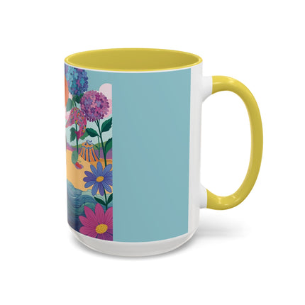 The Lady Of The Coral Parasol Colorful Mugs – Art Deco Coastal Elegance