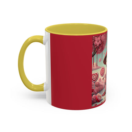 Whimsical Geisha Kitten in a Valentine Garden Colorful Mugs (11oz, 15oz)