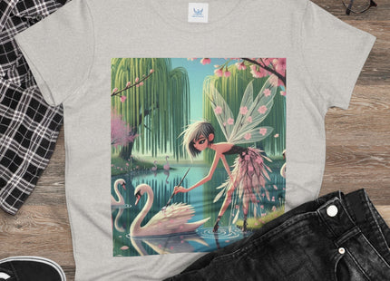 A Fairy Painting a Swan Cotton Tee