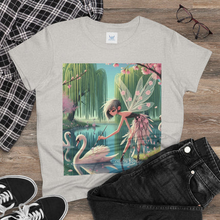 A Fairy Painting a Swan Cotton Tee