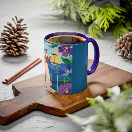 The Lady Of The Golden Horizon Colorful Mugs – Art Deco Coastal Elegance