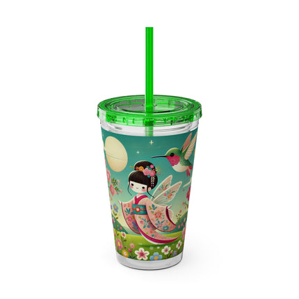 Geisha Fairy and the Hummingbird Blossom Sunsplash Tumbler with Straw, 16oz