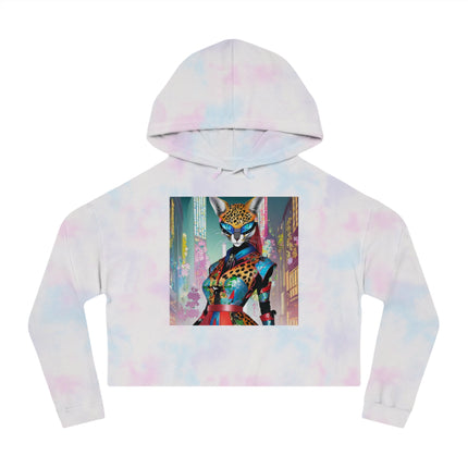 Cyber Cat Glamour Cropped Hooded Sweatshirt