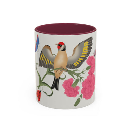 Goldfinch & Pink Flowers Colorful Mugs – Vibrant Spring & Bold Beauty