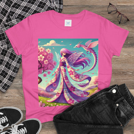 Petals in the Wind: The Kimono Fairy and the Sky Dragon Cotton Tee