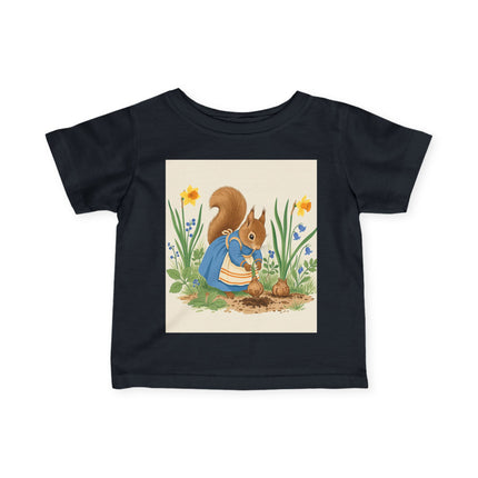 🐿️🌼 The Little Spring Garden Squirrel Infant Fine Jersey Tee – Whimsical Woodland Charm