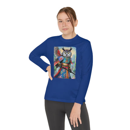 Cyberpunk Samurai Owl Youth Long Sleeve Competitor Tee – Futuristic Warrior & Neon Adventure