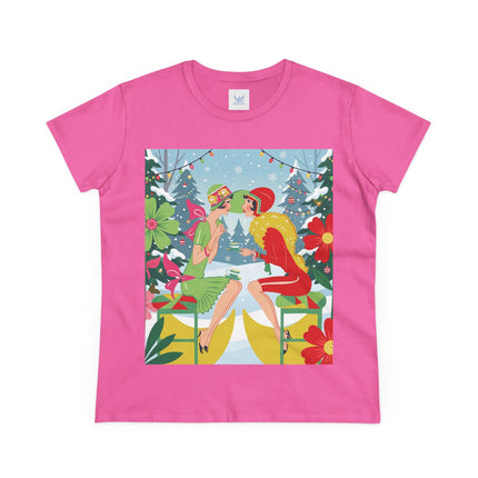 ☕❄️ Christmas Tea In The Snow Garden Cotton Tee – Art Deco Holiday Friendship